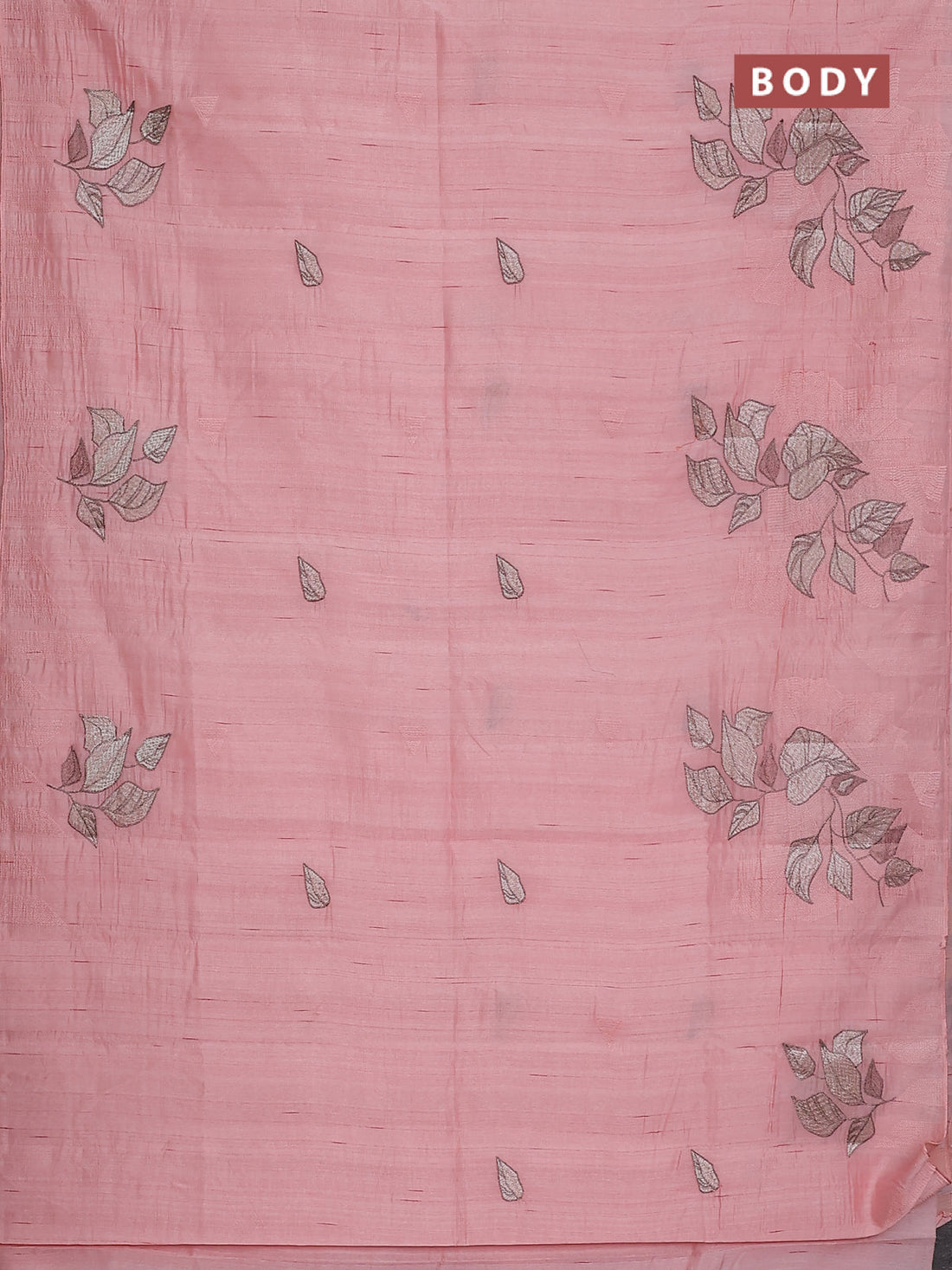 Semi raw silk saree mild peach with embroidery buttas and long embroidery border
