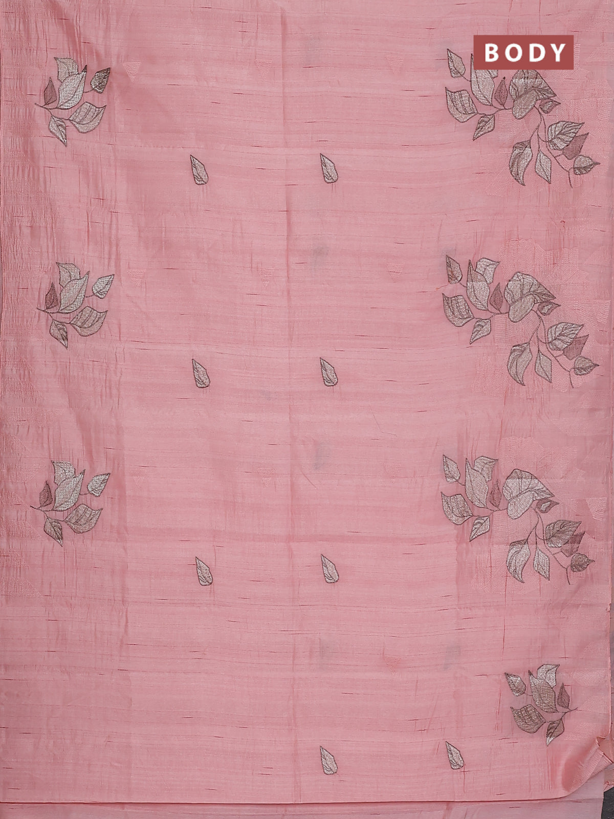 Semi raw silk saree mild peach with embroidery buttas and long embroidery border