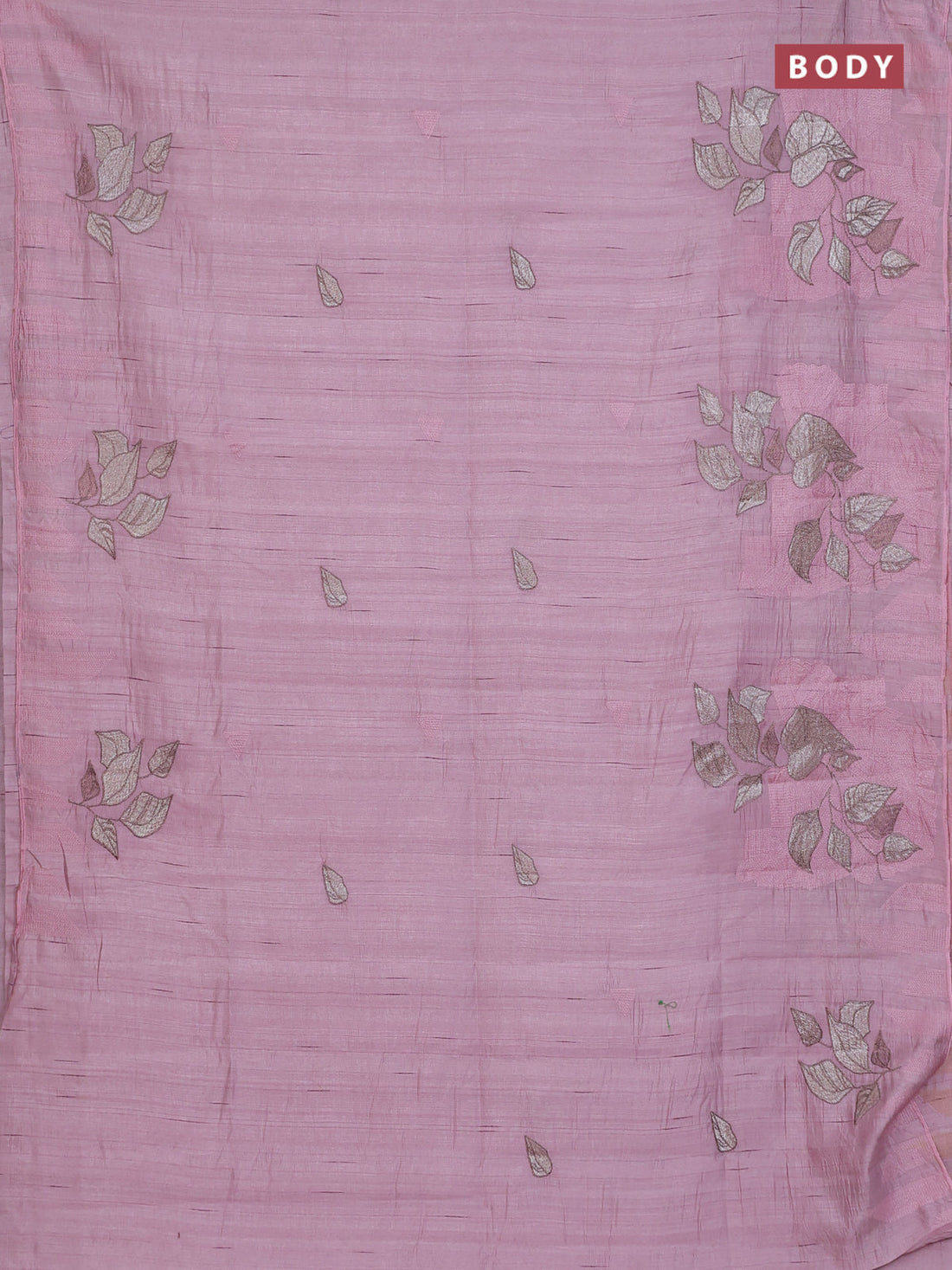 Semi raw silk saree pastel pink with embroidery buttas and long embroidery border