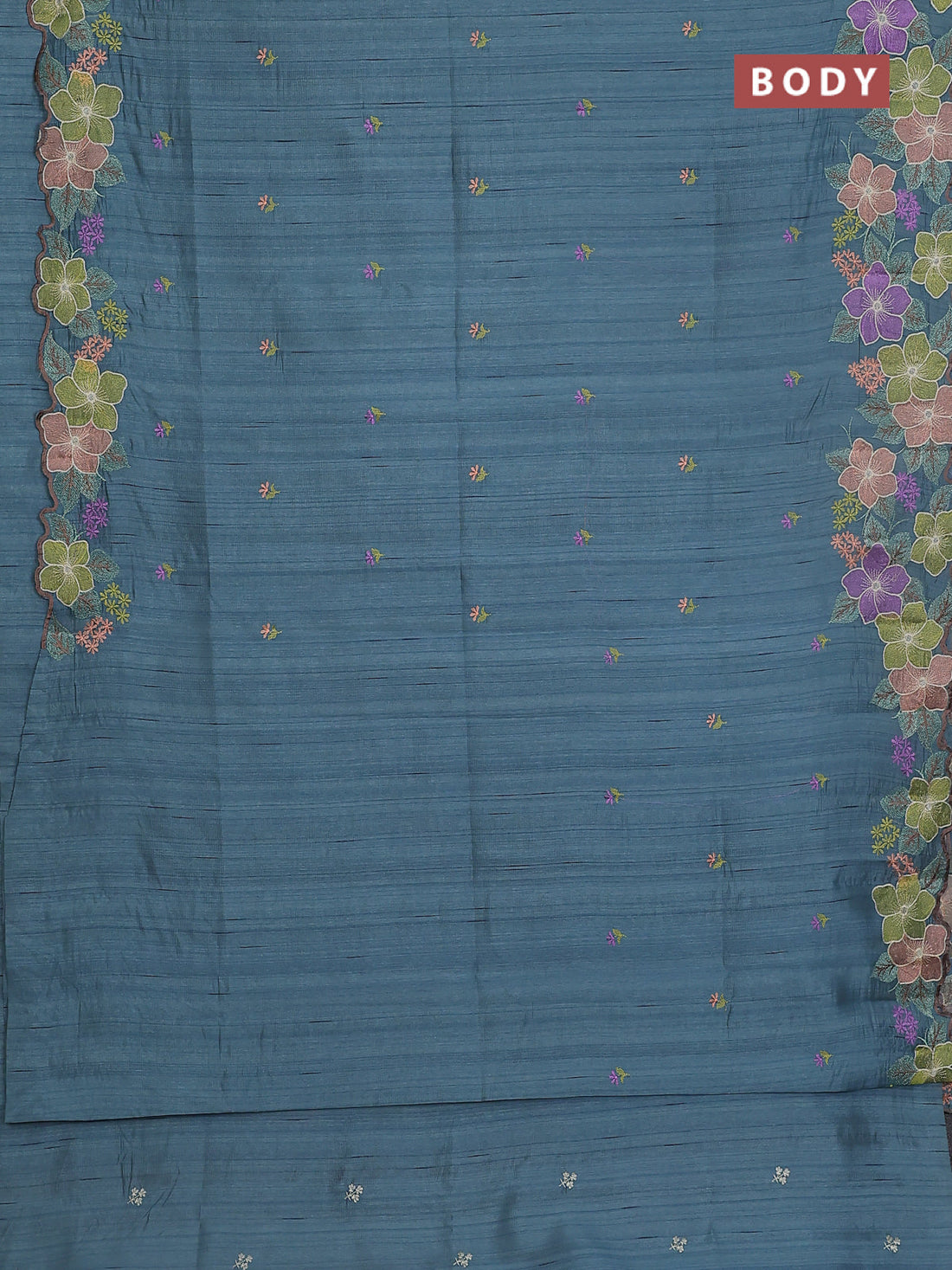 Semi raw silk saree pastel blue with embroidery buttas and floral embroidery border