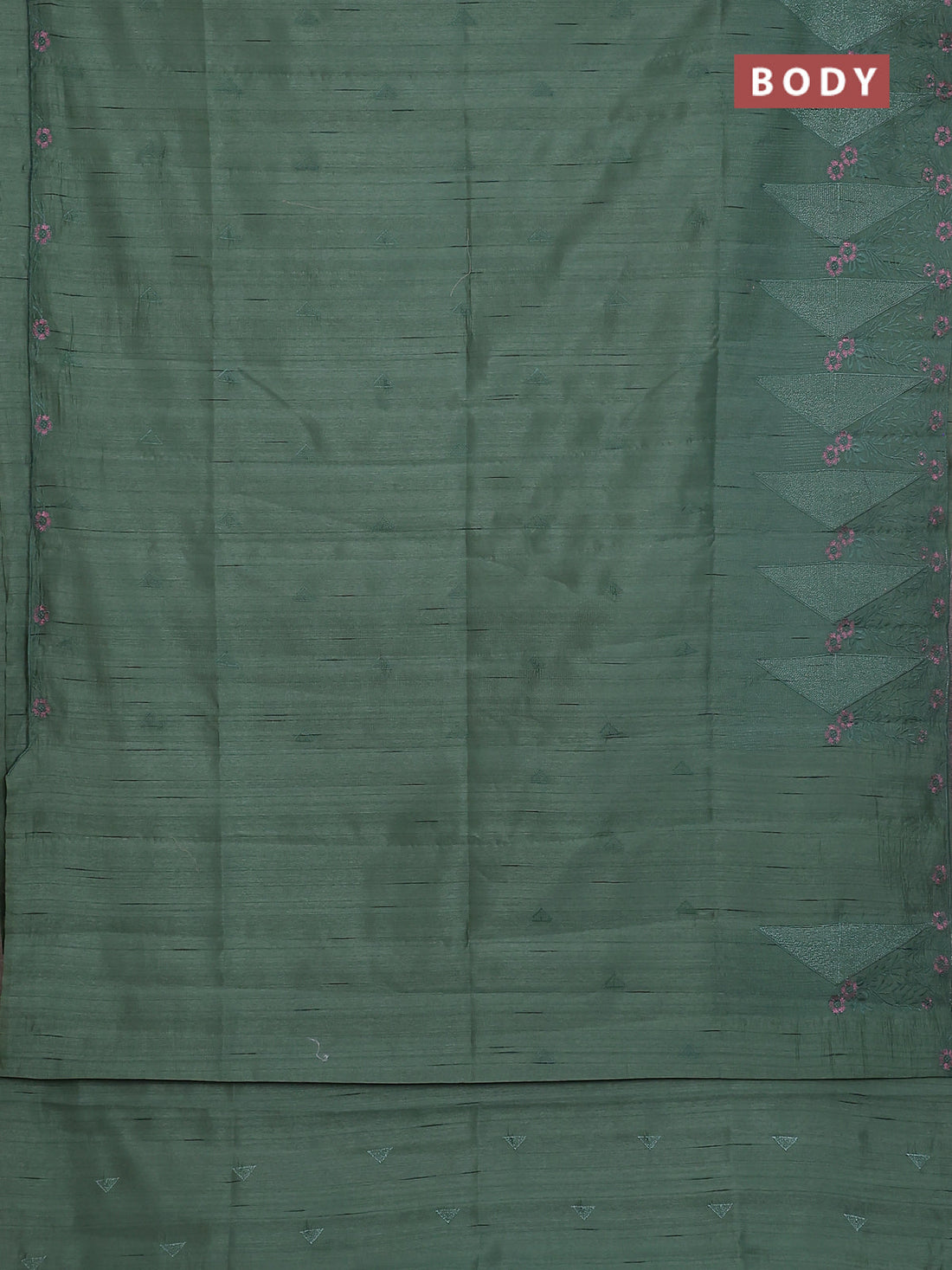 Semi raw silk saree green with embroidery buttas and long embroidery border