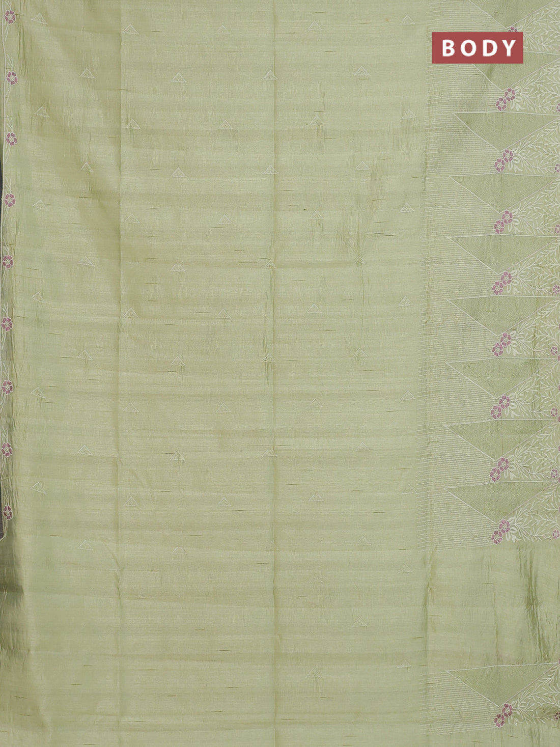Semi raw silk saree pista green with embroidery buttas and long embroidery border
